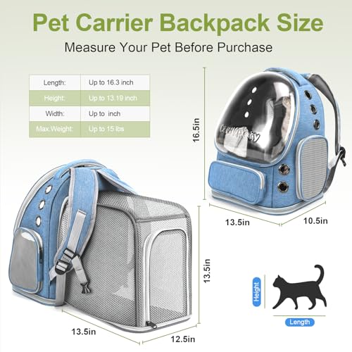 Cawypety Expandable Cat Backpack,Cat Bubble Backpack Carrier for Carrying Cats, Pets and Small Dogs,Airline-Approved,Designed for Travel, Hiking, Walking,Car （Blue - color: Square Expandable- Blue