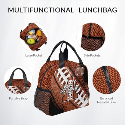 Mercuryelf Personalized Boys Football Backpack Set - Custom Monogram Bookbag for Kids/Player/Team with Adjustable Straps - color: Brown