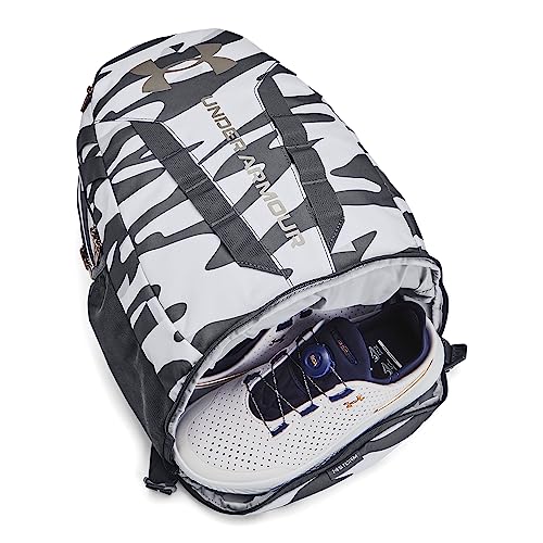 Under Armour Unisex Hustle 5.0 Backpack - color: (019) Pitch Gray / / Metallic Champagne Gold