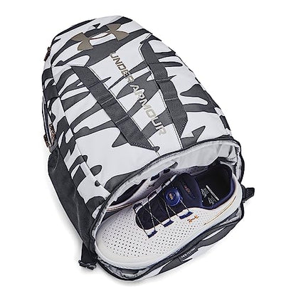 Under Armour Unisex Hustle 5.0 Backpack - color: (019) Pitch Gray / / Metallic Champagne Gold