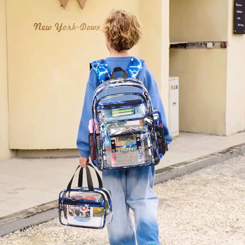 ACESAK Clear Backpack for Boys Girls - 3 Pcs Clear Heavy Duty with Lunch Bag - See Through Backpack Stadium Approved - color: Lightning
