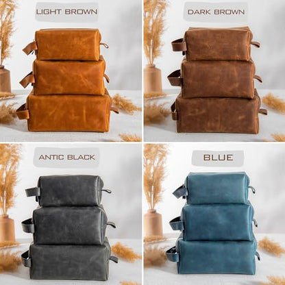 Personalized Leather Toiletry Bag for Men – Custom Shaving Dopp Kit with Name or Initial, Travel Gift for Groomsmen, Husband, Dad, Boyfriend, Birthday, Anniversary, Valentines Day Gifts for Men, Him
