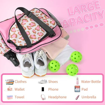 Boulder Bee Pickleball Tote Bag for Women with Paddle Holder - color: Pink leopard