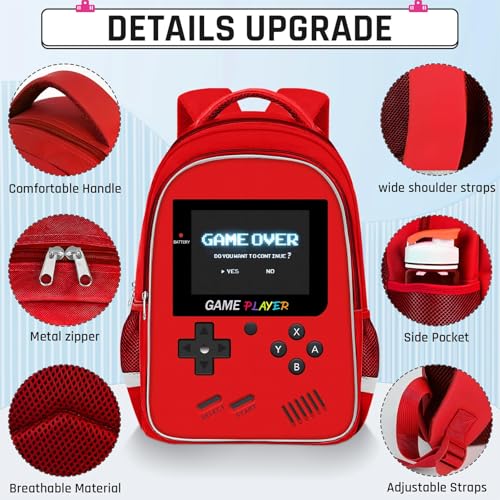 Backpack for School Boys,Gamer Boys Backpack for Elementary Middle School,Student Bookbag for Ages 6-18 Kids Children Teens,17″ Video Game Bookbag Travel Back Pack - color: Game Backpack-red