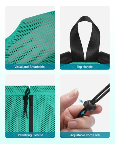 WANDF Swim Bag for Swimmers, Mesh Beach Backpack - color: Turquoise With 2 Front Pockets, size: Large