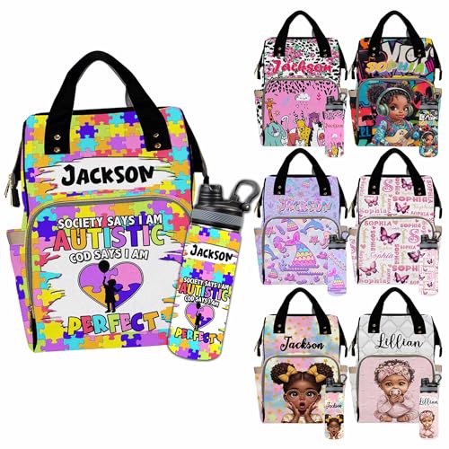 Custom Diaper Bag for Girls Personalized Diaper Bag Backpack &Insulated Water Bottle with Name Custom Monogram Baby Travel Bag Nursing Diaper Mommy Backpack with Adjustable Shoulder Straps Nappy Bag - color: Design 08