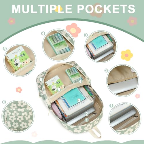 Bluboon School Backpack for Teen Girls Women Laptop Backpack College Bookbags Middle School Travel Work Commuter Back Pack - color: Green Grey