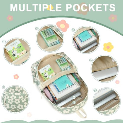 Bluboon School Backpack for Teen Girls Women Laptop Backpack College Bookbags Middle School Travel Work Commuter Back Pack - color: Green Grey