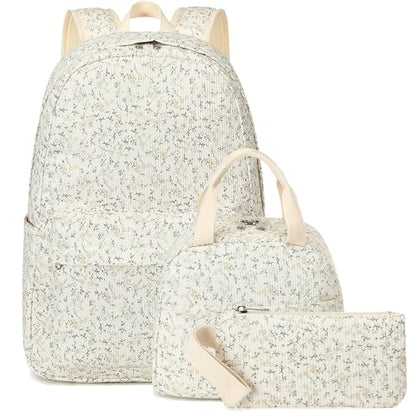 LEDAOU Backpack for Girls School Bag Kids Bookbag Teen Backpack Set Daypack with Lunch Bag and Pencil Case | Kids - color: Beige-flower