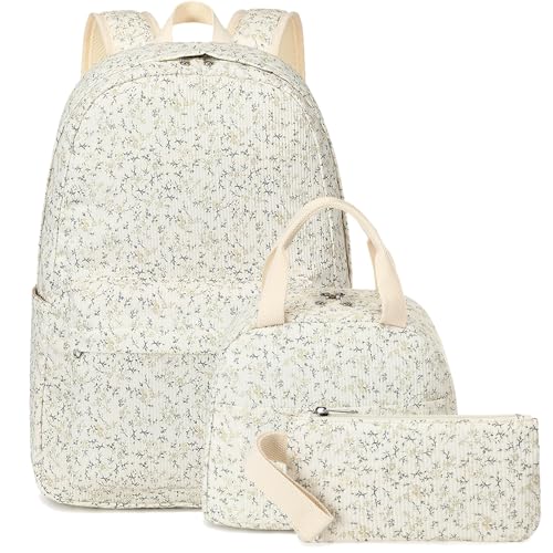 LEDAOU Backpack for Girls School Bag Kids Bookbag Teen Backpack Set Daypack with Lunch Bag and Pencil Case | Kids - color: Beige-flower