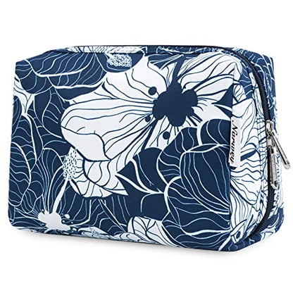 Narwey Cute Makeup Bag Travel Cosmetic Bag Organizer Toiletry Bag Make Up Bags with Compartments for Women Girls (Large, Blue Lotus) - color: Blue Lotus, style: Large
