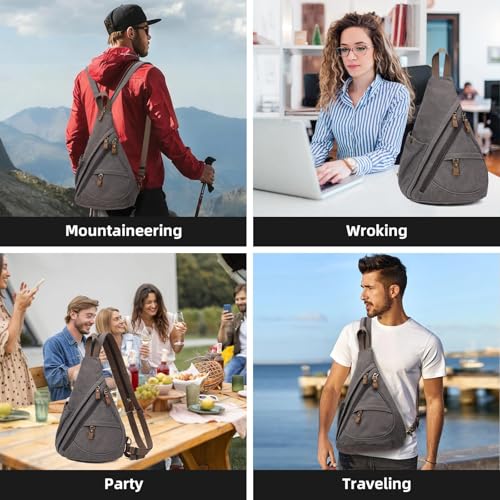 KouLi Buir Canvas Sling Bag - Small Crossbody Backpack Shoulder Casual Daypack Rucksack for Men Women - color: D.grey