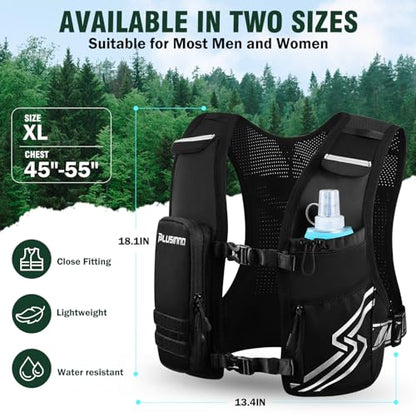 Running Vest for Women Men, Running Hydration Vest with 500ml Soft Flask & Touch-Screen Phone Pocket, Reflective Lightweight Hydration Backpack for Hiking with Adjustable Chest Waist Straps - size: Extra-Large (Chest 45"-55")