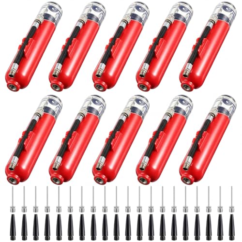 10 Pack Ball Pump with Needle - Sports Ball Pump Bulk, Dual Action Hand Air Inflator for Basketball Soccer Football Volleyball, Portable Inflator with Needles & Hose for Team School Gym Family - color: Red