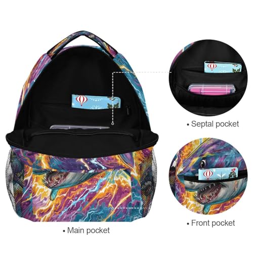 susiyo Colorful Lightnbing Shark School Backpack Bookbag Lightweight College Back Pack Travel Camping Casual Daypack for Teens Girls Boys Women Men - color: Colorful Lightnbing Shark