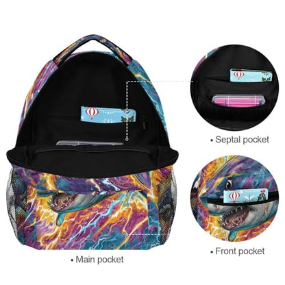 susiyo Colorful Lightnbing Shark School Backpack Bookbag Lightweight College Back Pack Travel Camping Casual Daypack for Teens Girls Boys Women Men - color: Colorful Lightnbing Shark