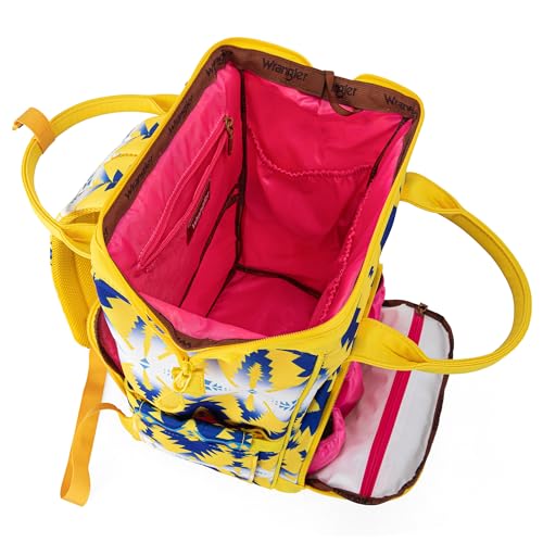 Wrangler Aztec Backpack Organized Daypack Travel Baby Bag with Stroller Strap and Side Bottle Pockets - color: Angel Yellow