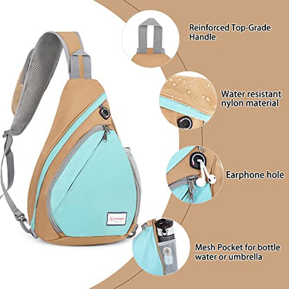 ZOMAKE Sling Bag,Small Crossbody Sling Backpack,Water Resistant Shoulder Daypack for Travel,Anti Thief Chest Bag for Hiking(Brown,Cyan) - color: Brown,cyan