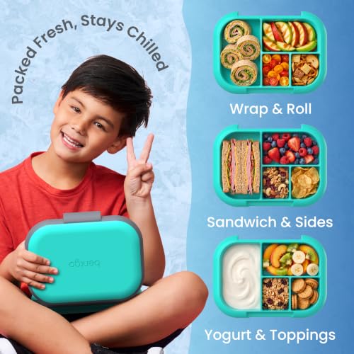 Bentgo Chill Kids Leakproof Lunch Box -4-Compartment Bento Box with Built-In Ice Pack, 3.3 Cup Capacity, BPA-Free, Microwave & Dishwasher Safe Tray, Ages 3–7 (Electric Aqua) - color: Electric Aqua