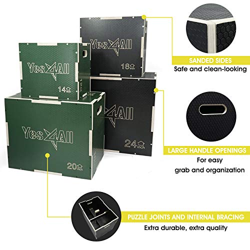 Yes4All 3 in 1 Non-Slip Wooden Plyo Box, Step Up Box for Workout, Plyometric Jump Box for Skipping, Jumping, Lunges, Squats, Dips - style: 30 x 24 x 20"