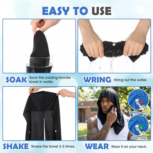 8 Pack Cooling Hooded Towels Set Cooling Towels for Neck and Face Microfiber Soft Breathable Sweat Rags Ice Scarf for Hot Weather Gym, Sports, Camping, Workout, Running, Outdoor Activities