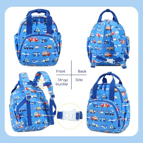Bluboon Toddler Backpack for Girls Boys 2-4 Cute 12" Preschool Kindergarten Backpacks Kids Daycare Bags School Travel (Engineering vehicle - sky blue, Age 2-4 (12" H not Fit A4 Folder)) - color: Engineering Vehicle - Sky Blue, size: Age 2-4 (12" H not Fit