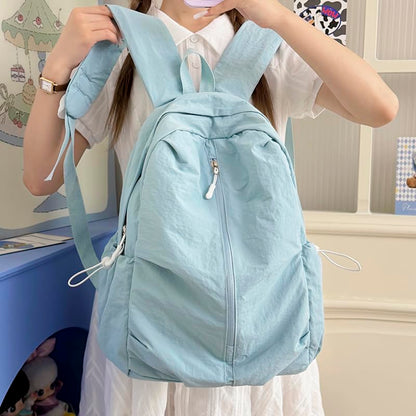 Women Solid Color Backpack Large Capacity Multi Pockets Daypack with Compartments Cute Lightweight Backpacks - color: Blue