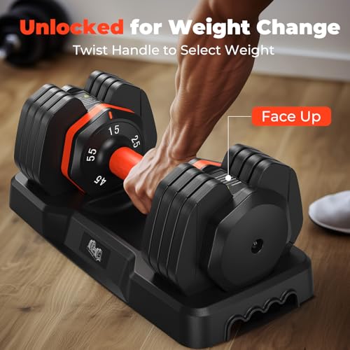 FLYBIRD Adjustable Dumbbell Set of 2, 110LB/50LB Weights Dumbbell Set for Home Gym Exercise & Fitness, Fast Change Weights with Anti-Slip Handle, Multiweight Options for Full Body Workout - color: 55LBS Pair(Total 110LBS)
