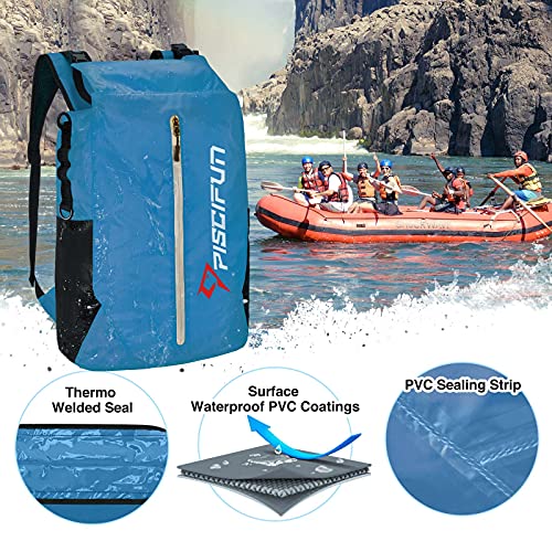Piscifun Dry Bag Waterproof, Lightweight Dry Backpack Roll-Top Sealed with Waist Pouch and Phone Case Keeps Gear Dry Inside for Kayaking, Boating - color: Light Blue, size: 30L