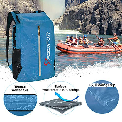 Piscifun Dry Bag Waterproof, Lightweight Dry Backpack Roll-Top Sealed with Waist Pouch and Phone Case Keeps Gear Dry Inside for Kayaking, Boating - color: Light Blue, size: 30L