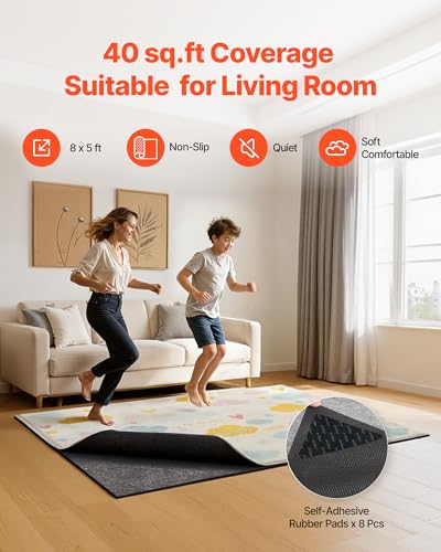 VEVOR Rug Pad 8 x 5 ft, Non-Slip Carpet Area Pad 0.22inch Rug Mat Padding with Dual Surface Felt Cushion & Rubber Gripper, Hardwood Floor Protection for All Floors, Finishes, Keeps Carpets in Place - size: 5' x 8' (Rectangular)