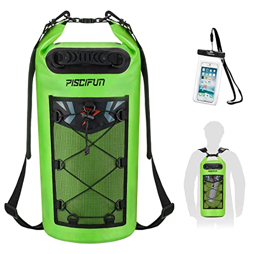Piscifun Dry Bag, Waterproof Floating Backpack 10L/20L/30L/40L with Waterproof Phone Case for Boating, Kayaking, Fishing - color: Light Green, style: 30l