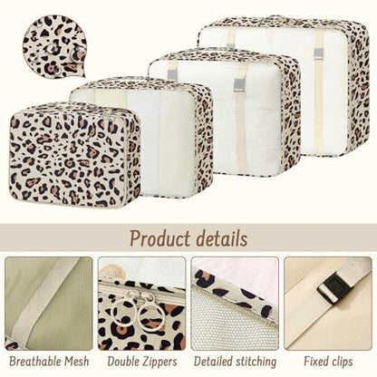 9 Set Packing Cubes for Travel Essentials - Lightweight Carry-On Luggage Organizer Bags with Shoe, Clothes & Laundry Bags for Airplane, Family & Business Travel, Leopard print - color: Leopard print