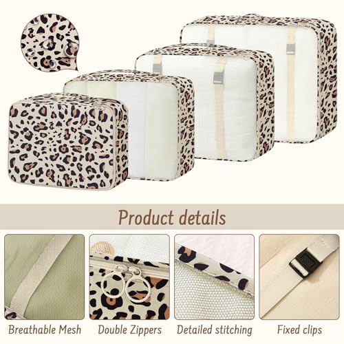 9 Set Packing Cubes for Travel Essentials - Lightweight Carry-On Luggage Organizer Bags with Shoe, Clothes & Laundry Bags for Airplane, Family & Business Travel, Leopard print - color: Leopard print