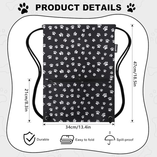 HOLYLUCK Drawstring Backpack Bag Sport Gym Sackpack - color: Black Background White Dog Paw Prin