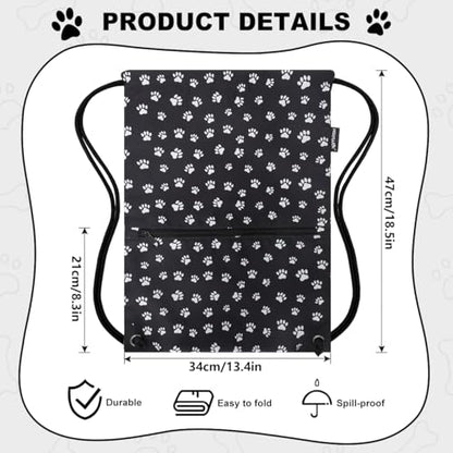 HOLYLUCK Drawstring Backpack Bag Sport Gym Sackpack - color: Black Background White Dog Paw Prin
