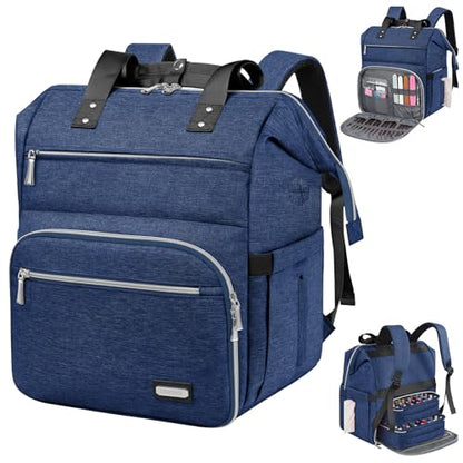 LTINVECK Nail Polish Organizer Case Backpack Holds 70 Bottles (15ml/0.5fl.oz)& Nail Lamp, 2 Layers Detachable Nail Kit Storage Case, Large Travel Nail Supplies Shoulder Bag for Manicure Tools (Blue) - color: Blue