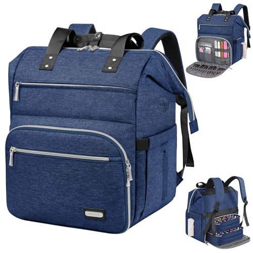 LTINVECK Nail Polish Organizer Case Backpack Holds 70 Bottles (15ml/0.5fl.oz)& Nail Lamp, 2 Layers Detachable Nail Kit Storage Case, Large Travel Nail Supplies Shoulder Bag for Manicure Tools (Blue) - color: Blue