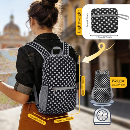 ZOMAKE Ultra Lightweight Hiking Backpack 20L, Packable Small Backpacks Water Resistant Daypack for Women Men(Black,White Polka Dot) - color: Black,white Polka Dot