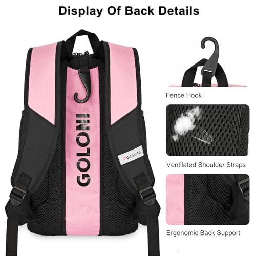 Goloni 40L Baseball Bag, Softball Bat Bag with Shoes Compartment,Fence Hook,Backpack for Baseball, T-Ball & Softball Equipment & Gear - color: Pink