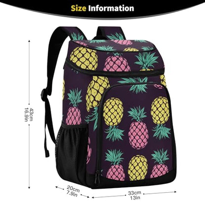 Tropical Pineapples Fruits Cooler Backpack Insulated Leak Proof Beach Cooler Bag Soft Lunch Picnic Hiking Camping Backpack Cooler - color: silver4