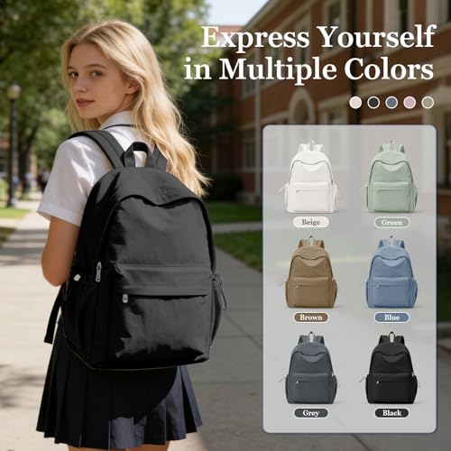 Simple Black School Backpack For Women Men Aesthetic Medium Backpack Lightweight Casual Daypack College Backpacks Cute Bookbag for Teens Girls Boys Basic Bagpack - color: Black