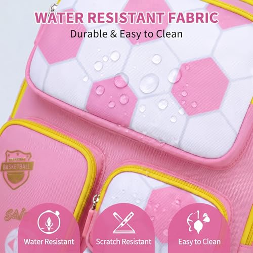 3PCS Kids Backpack Set, School Backpack with Lunch Bag & Pencil Case, Lightweight Waterproof Bookbag for Kids (Pink soccer) - color: Pink Soccer