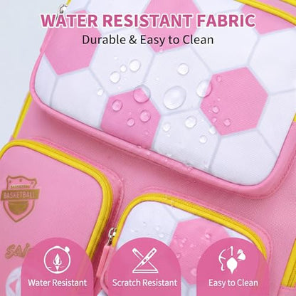 3PCS Kids Backpack Set, School Backpack with Lunch Bag & Pencil Case, Lightweight Waterproof Bookbag for Kids (Pink soccer) - color: Pink Soccer