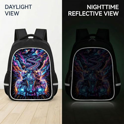 Galaxy Space Car Backpack for Kids, 3D Reflective Spaceship Rainbow Universe Planets School Bag with Ergonomic Design, Large Capacity Bookbag for Boys Travel & Back to School, 17 Inch - color: Space Car
