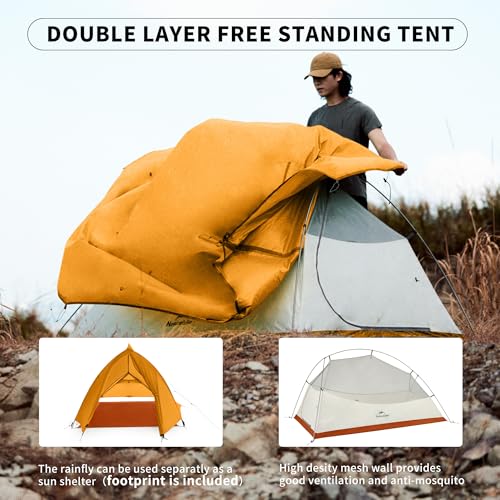 Naturehike Cloud Up 1 Person Tent, Lightweight Backpacking Tents for One Man, Waterproof Ultralight One Person Tent for Camping Hiking Backpacking - color: Bright Orange