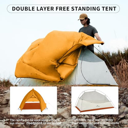 Naturehike Cloud Up 1 Person Tent, Lightweight Backpacking Tents for One Man, Waterproof Ultralight One Person Tent for Camping Hiking Backpacking - color: Bright Orange