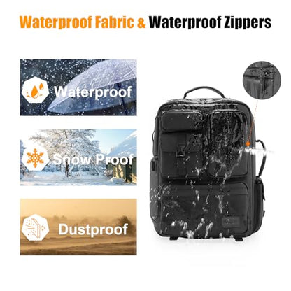 Cwatcun Camera Backpack, DSLR/SLR/Mirrorless Camera Bag for Photographers, Waterproof Leather Coating Camera Case with Tripod Holder&Laptop Compatible with Canon/Nikon/Sony/Fuji - color: Black