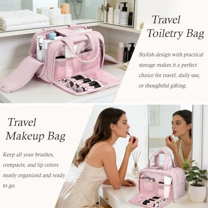 Travel Toiletry Bag, Large Wide-open Puffy Makeup Bag for Women Light Pink - color: Light Pink