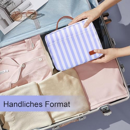 Bosidu Hanging Travel Toiletry Bag,Large Capacity Cosmetic Travel Toiletry Organizer for Women with 4 Compartments & 1 Sturdy Hook,Perfect for Travel/Daily Use/Christmas - color: M-sky blue